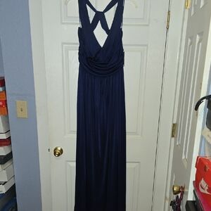 Express Satin Navy Blue Evening Gown, L